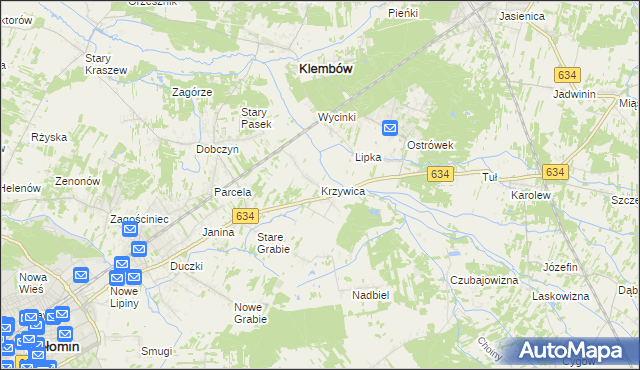mapa Krzywica gmina Klembów, Krzywica gmina Klembów na mapie Targeo