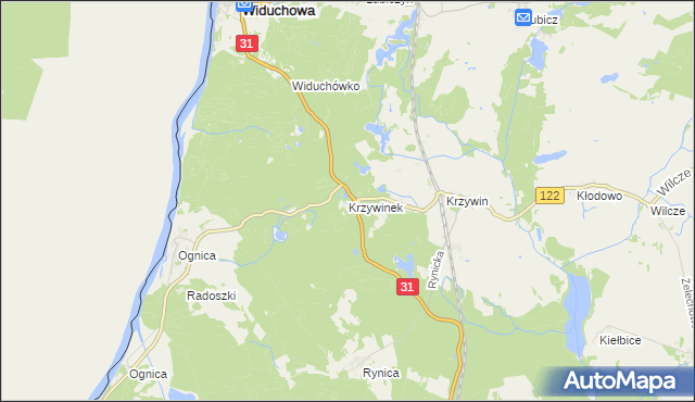 mapa Krzywinek, Krzywinek na mapie Targeo