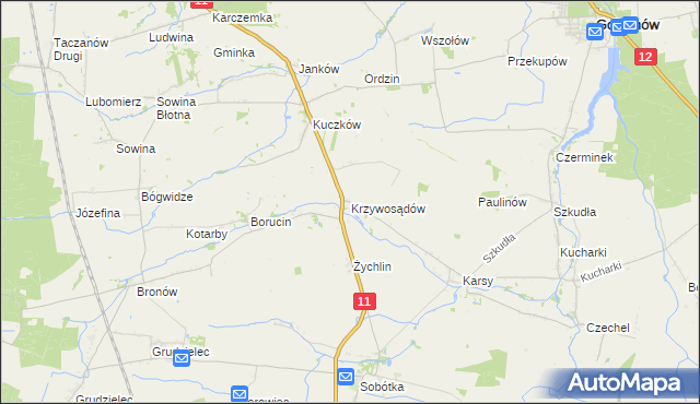 mapa Krzywosądów, Krzywosądów na mapie Targeo