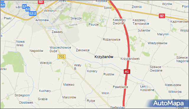 mapa Krzyżanów powiat kutnowski, Krzyżanów powiat kutnowski na mapie Targeo