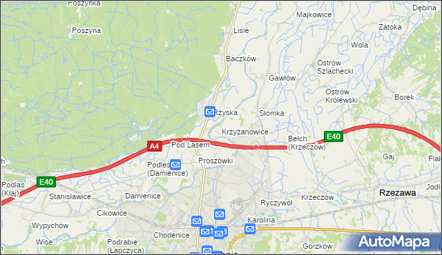 mapa Krzyżanowice gmina Bochnia, Krzyżanowice gmina Bochnia na mapie Targeo