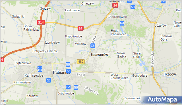 mapa Ksawerów powiat pabianicki, Ksawerów powiat pabianicki na mapie Targeo