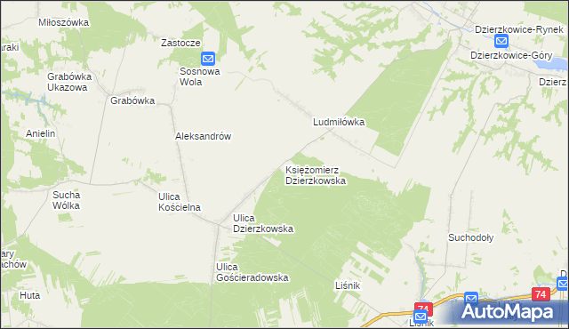 mapa Księżomierz Dzierzkowska, Księżomierz Dzierzkowska na mapie Targeo