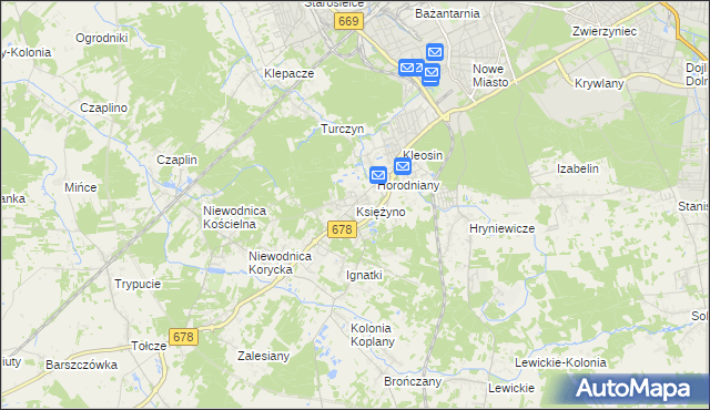 mapa Księżyno, Księżyno na mapie Targeo