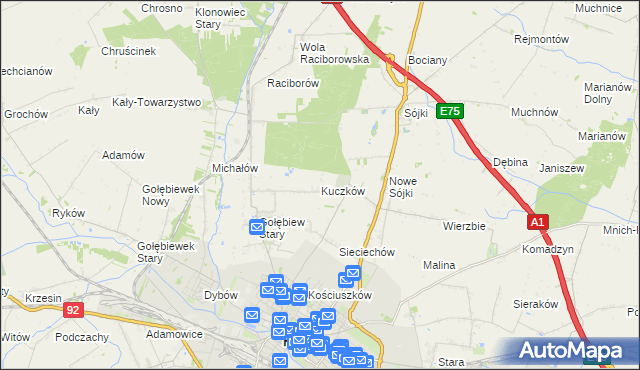 mapa Kuczków gmina Kutno, Kuczków gmina Kutno na mapie Targeo
