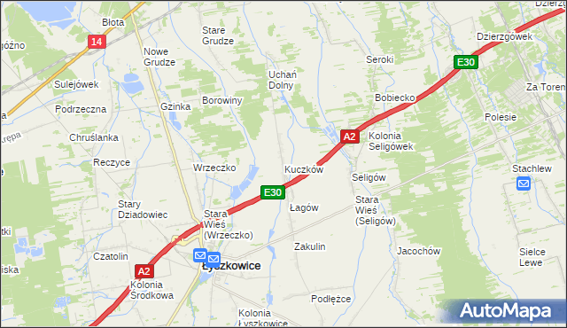 mapa Kuczków gmina Łyszkowice, Kuczków gmina Łyszkowice na mapie Targeo