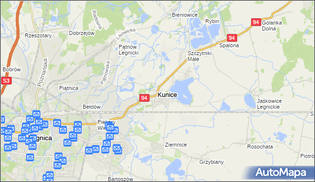 mapa Kunice powiat legnicki, Kunice powiat legnicki na mapie Targeo