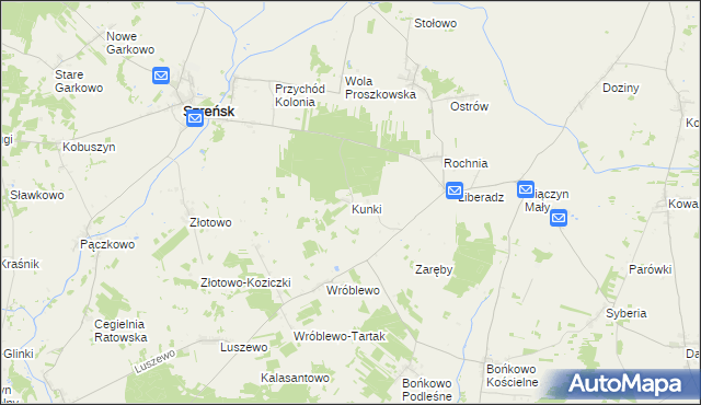 mapa Kunki gmina Szreńsk, Kunki gmina Szreńsk na mapie Targeo