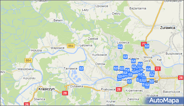 mapa Kuńkowce, Kuńkowce na mapie Targeo