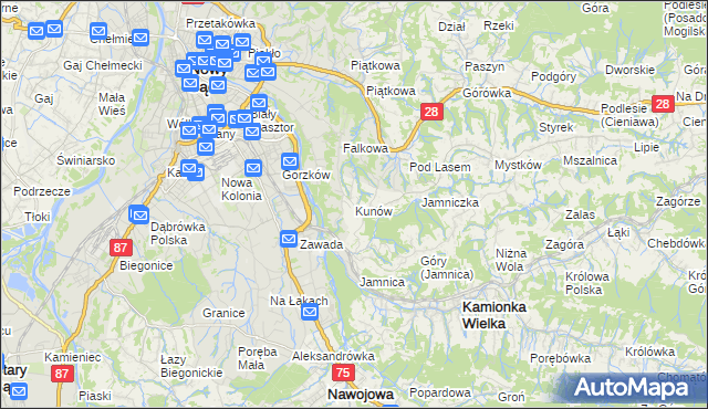 mapa Kunów gmina Chełmiec, Kunów gmina Chełmiec na mapie Targeo