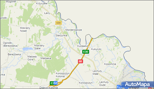 mapa Kuzawka gmina Terespol, Kuzawka gmina Terespol na mapie Targeo