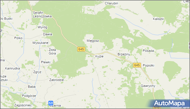 mapa Kuzie gmina Zbójna, Kuzie gmina Zbójna na mapie Targeo