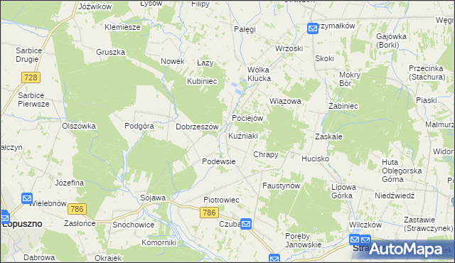mapa Kuźniaki, Kuźniaki na mapie Targeo