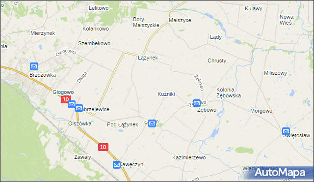 mapa Kuźniki gmina Obrowo, Kuźniki gmina Obrowo na mapie Targeo