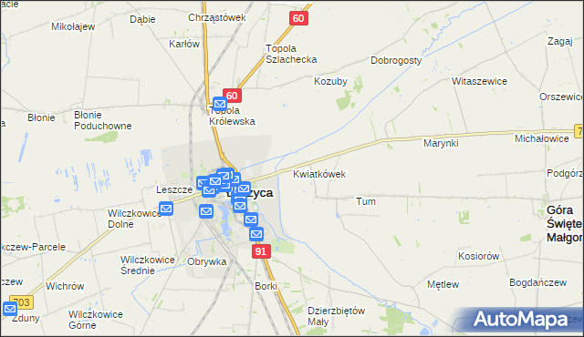 mapa Kwiatkówek gmina Góra Świętej Małgorzaty, Kwiatkówek gmina Góra Świętej Małgorzaty na mapie Targeo