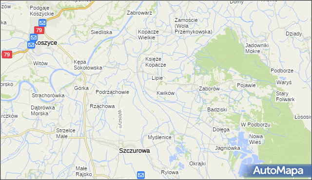 mapa Kwików, Kwików na mapie Targeo