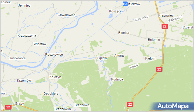 mapa Łąków, Łąków na mapie Targeo