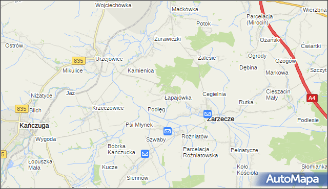 mapa Łapajówka gmina Zarzecze, Łapajówka gmina Zarzecze na mapie Targeo