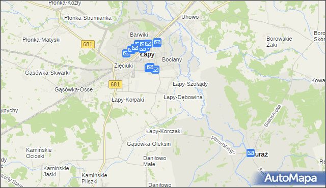 mapa Łapy-Dębowina, Łapy-Dębowina na mapie Targeo
