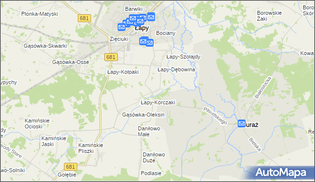 mapa Łapy-Pluśniaki, Łapy-Pluśniaki na mapie Targeo