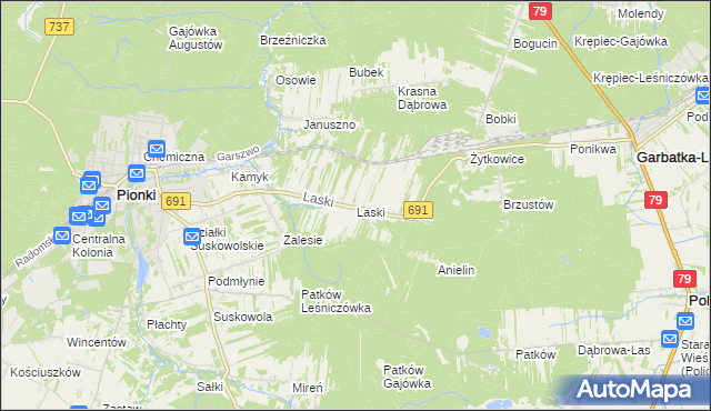 mapa Laski gmina Pionki, Laski gmina Pionki na mapie Targeo