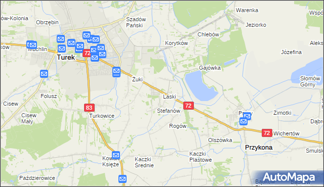 mapa Laski gmina Przykona, Laski gmina Przykona na mapie Targeo