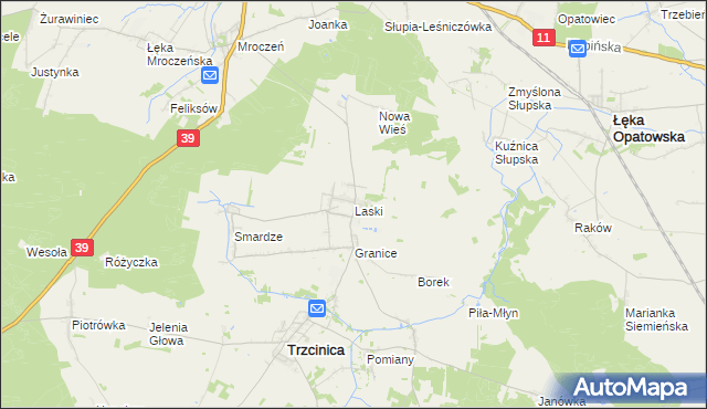 mapa Laski gmina Trzcinica, Laski gmina Trzcinica na mapie Targeo