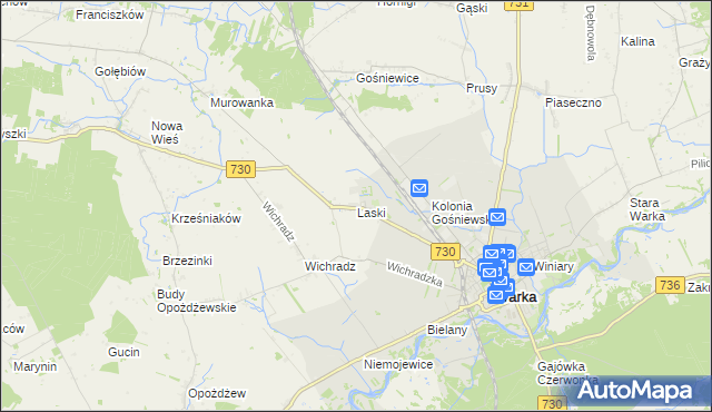 mapa Laski gmina Warka, Laski gmina Warka na mapie Targeo