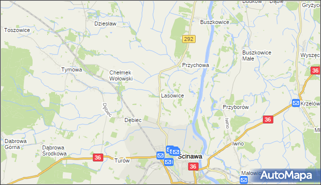 mapa Lasowice gmina Ścinawa, Lasowice gmina Ścinawa na mapie Targeo
