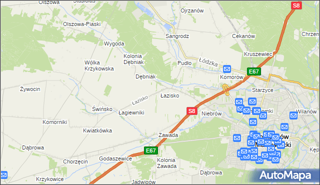 mapa Łazisko gmina Tomaszów Mazowiecki, Łazisko gmina Tomaszów Mazowiecki na mapie Targeo
