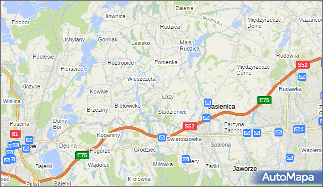 mapa Łazy gmina Jasienica, Łazy gmina Jasienica na mapie Targeo