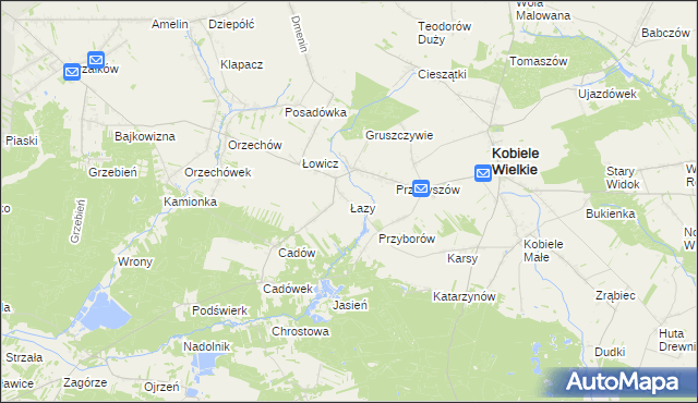mapa Łazy gmina Kobiele Wielkie, Łazy gmina Kobiele Wielkie na mapie Targeo