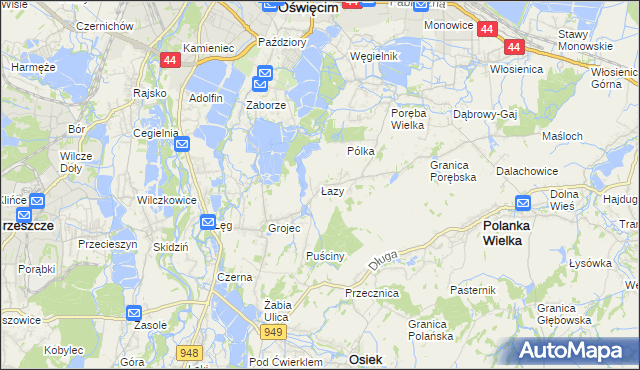 mapa Łazy gmina Oświęcim, Łazy gmina Oświęcim na mapie Targeo
