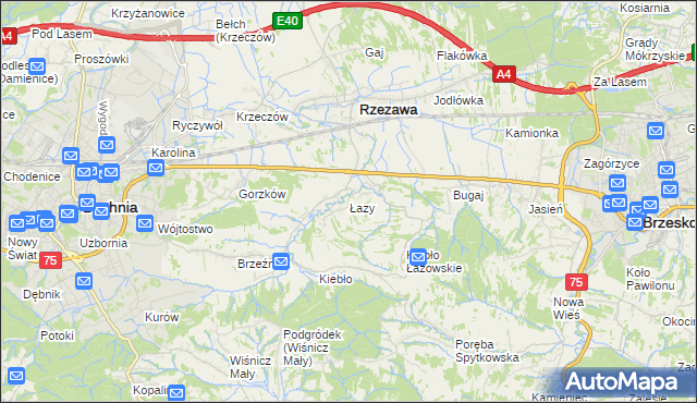 mapa Łazy gmina Rzezawa, Łazy gmina Rzezawa na mapie Targeo
