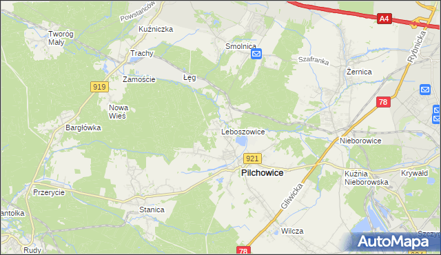 mapa Leboszowice, Leboszowice na mapie Targeo