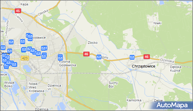mapa Lędziny gmina Chrząstowice, Lędziny gmina Chrząstowice na mapie Targeo