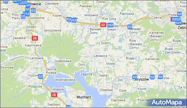 mapa Łękawica gmina Stryszów, Łękawica gmina Stryszów na mapie Targeo