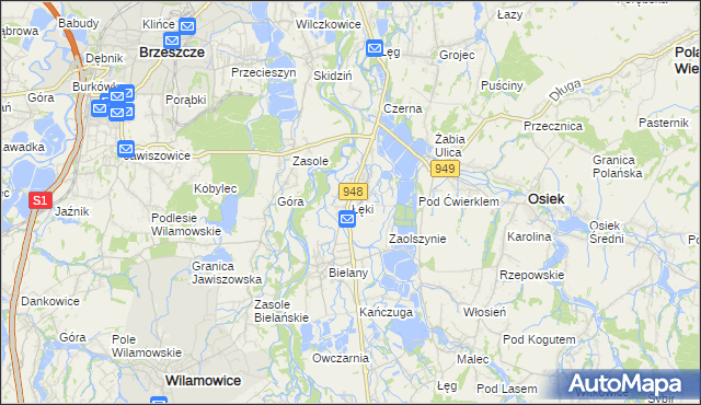 mapa Łęki gmina Kęty, Łęki gmina Kęty na mapie Targeo
