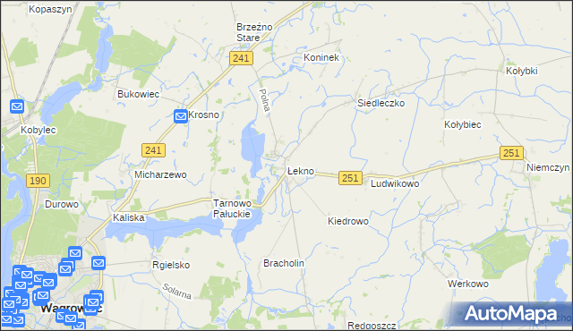 mapa Łekno gmina Wągrowiec, Łekno gmina Wągrowiec na mapie Targeo