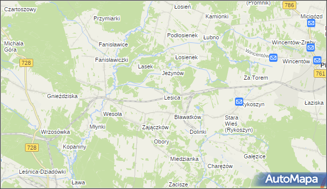 mapa Lesica gmina Piekoszów, Lesica gmina Piekoszów na mapie Targeo