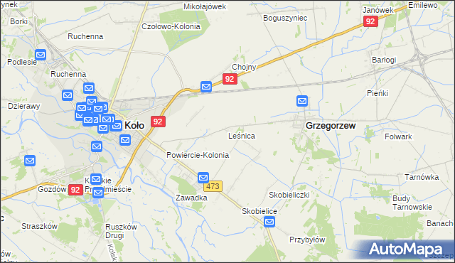 mapa Leśnica gmina Koło, Leśnica gmina Koło na mapie Targeo