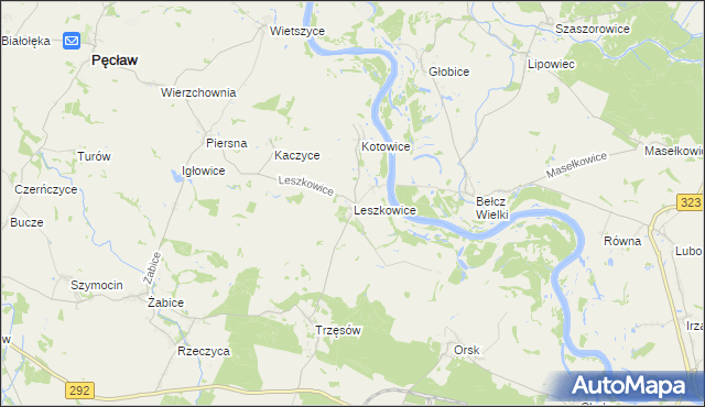 mapa Leszkowice gmina Pęcław, Leszkowice gmina Pęcław na mapie Targeo