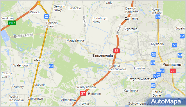 mapa Lesznowola powiat piaseczyński, Lesznowola powiat piaseczyński na mapie Targeo