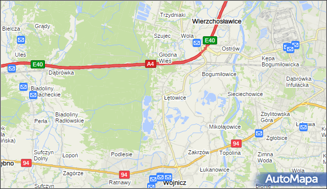 mapa Łętowice gmina Wierzchosławice, Łętowice gmina Wierzchosławice na mapie Targeo