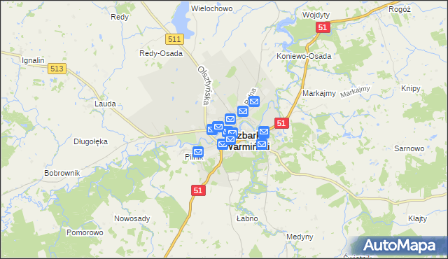 mapa Lidzbark Warmiński, Lidzbark Warmiński na mapie Targeo