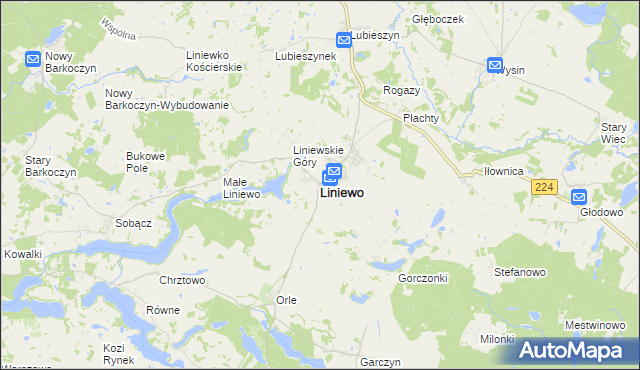 mapa Liniewo, Liniewo na mapie Targeo