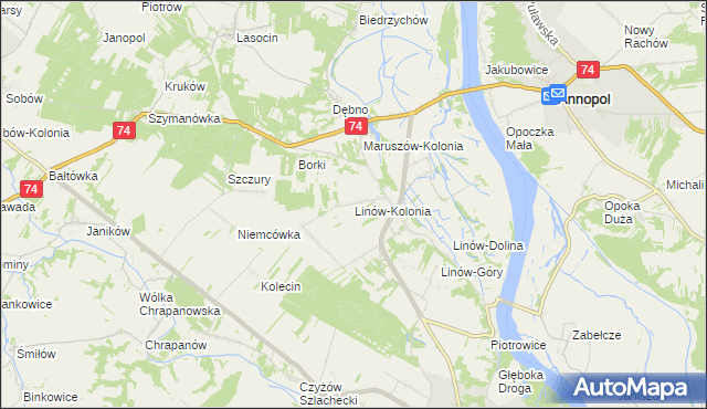 mapa Linów-Kolonia, Linów-Kolonia na mapie Targeo