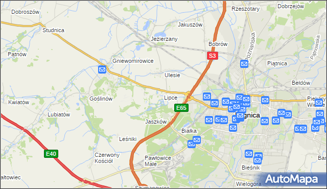 mapa Lipce gmina Miłkowice, Lipce gmina Miłkowice na mapie Targeo