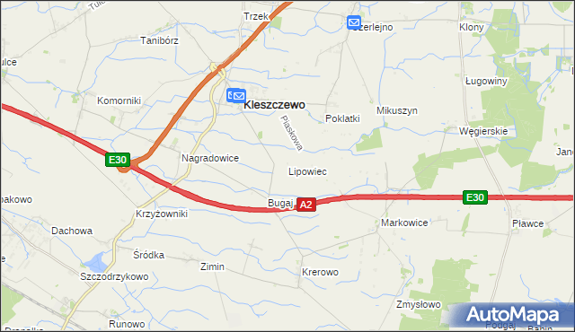 mapa Lipowiec gmina Kleszczewo, Lipowiec gmina Kleszczewo na mapie Targeo