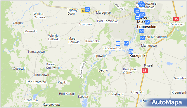 mapa Lipowiec gmina Kurzętnik, Lipowiec gmina Kurzętnik na mapie Targeo